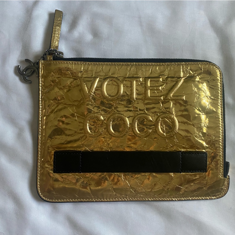 CHANEL Oversized Gold Leather Clutch